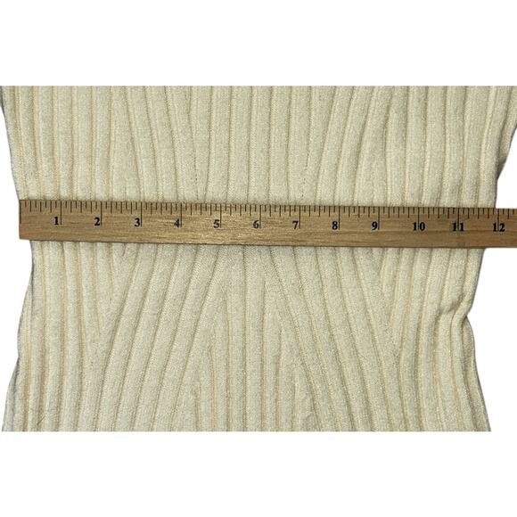 Cider Ribbed Round Neck Ruffle Stretch Cream Mini Dress Women's Size 10 - Picture 5 of 9